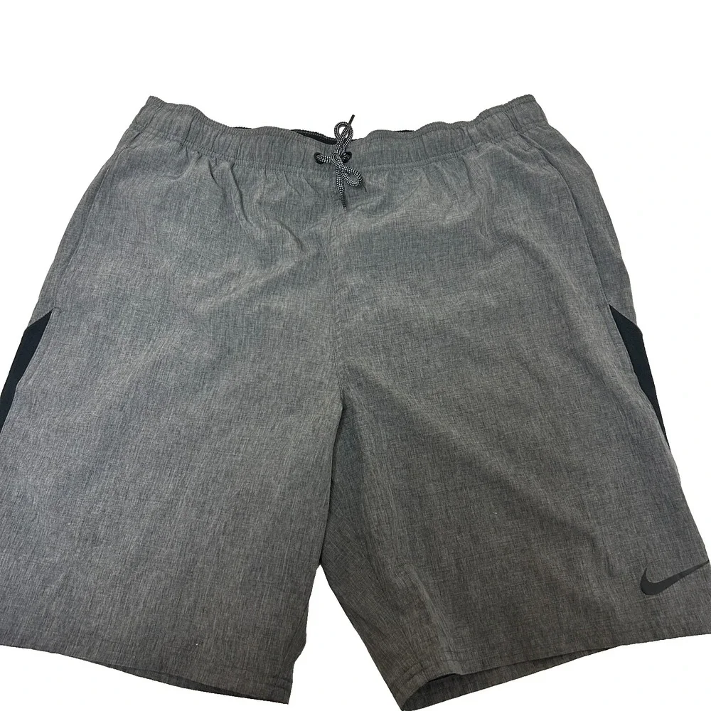 Nike Running Short‎ Mens L Gray Logo Swoosh Slash Pockets Drawstring Polyester